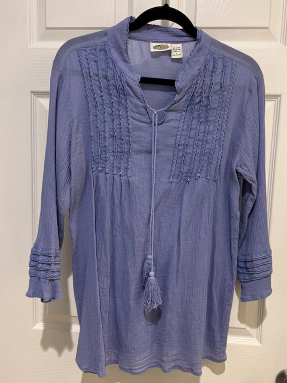 ☀️ Crinkle Cotton Peasant Top - Blue